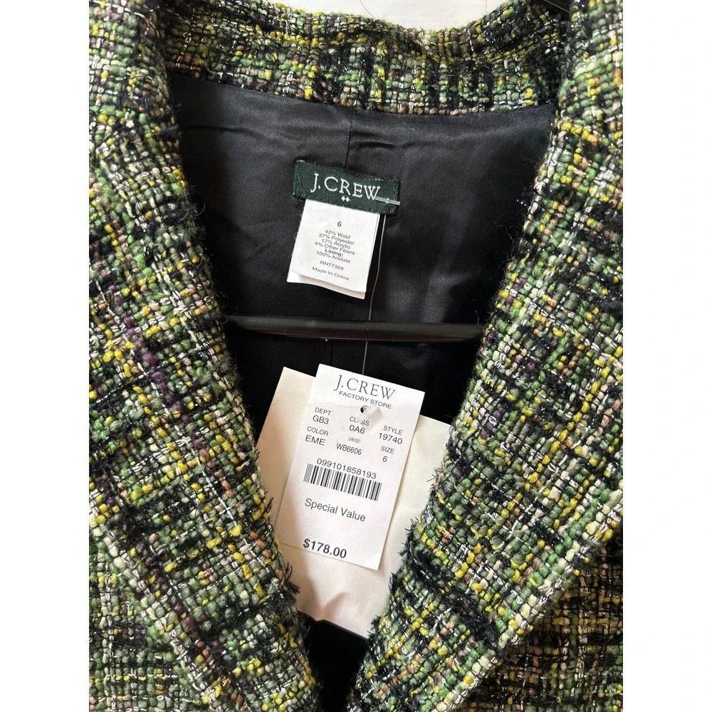 J.Crew Green Tweed Wool Blend Blazer Jacket Size 6 NEW!